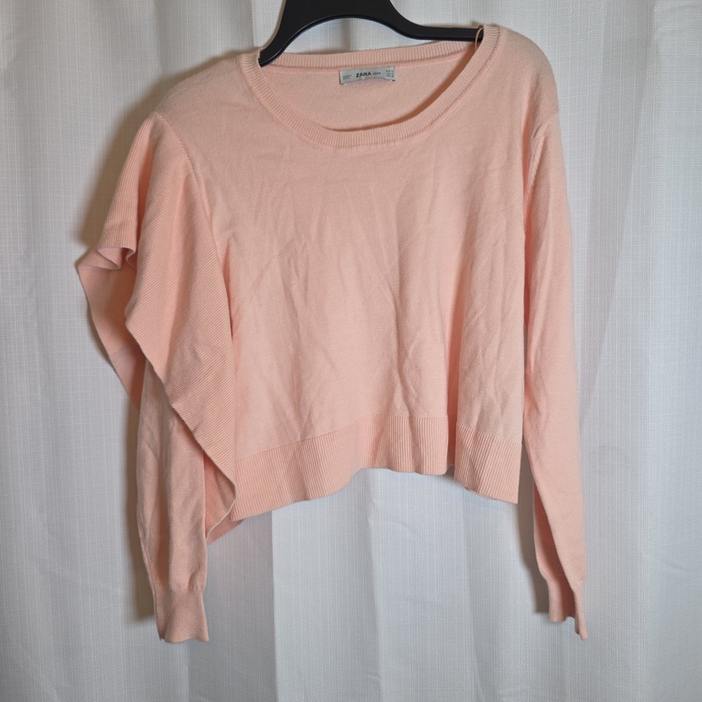 Zara women's side frill Peach Crop Ruffle Sweater Size M